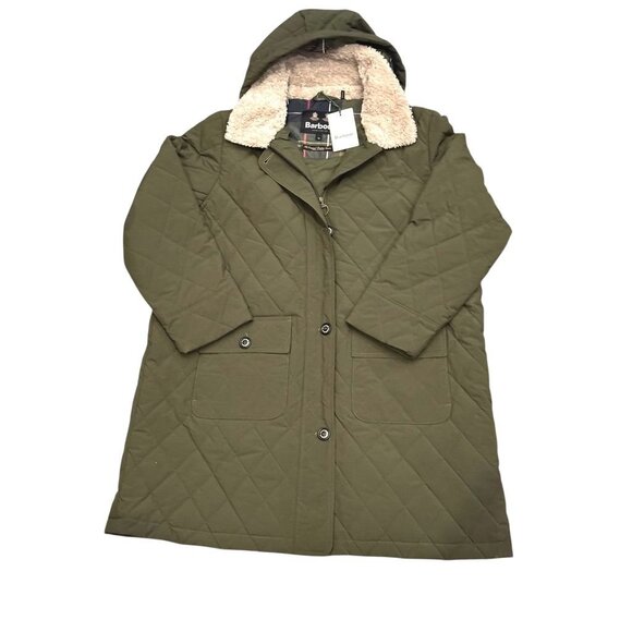 Barbour Jackets & Blazers - Barbour Womens Olive Green Quilted Hooded Coat With Sherpa Lining Size 1X